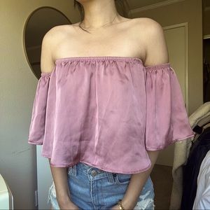 Pink satin off shoulder blouse